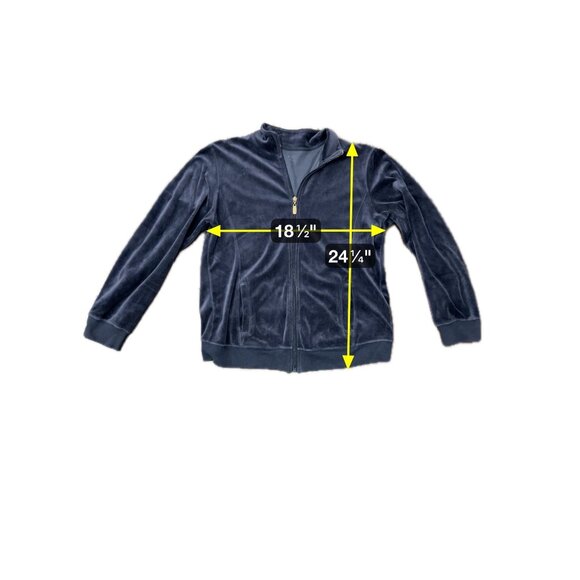 Two-Piece Navy Velour Zip-Up Tracksuit With High Collar Elastic Waist Sz M/L - Picture 14 of 16